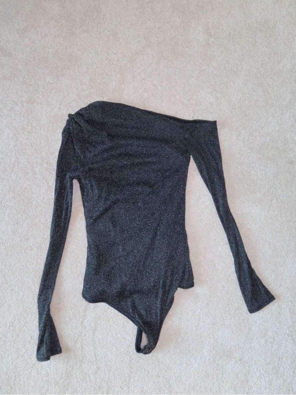 Abercrombie & Fitch One-Shoulder Black Glitter Long-Sleeve Bodysuit
